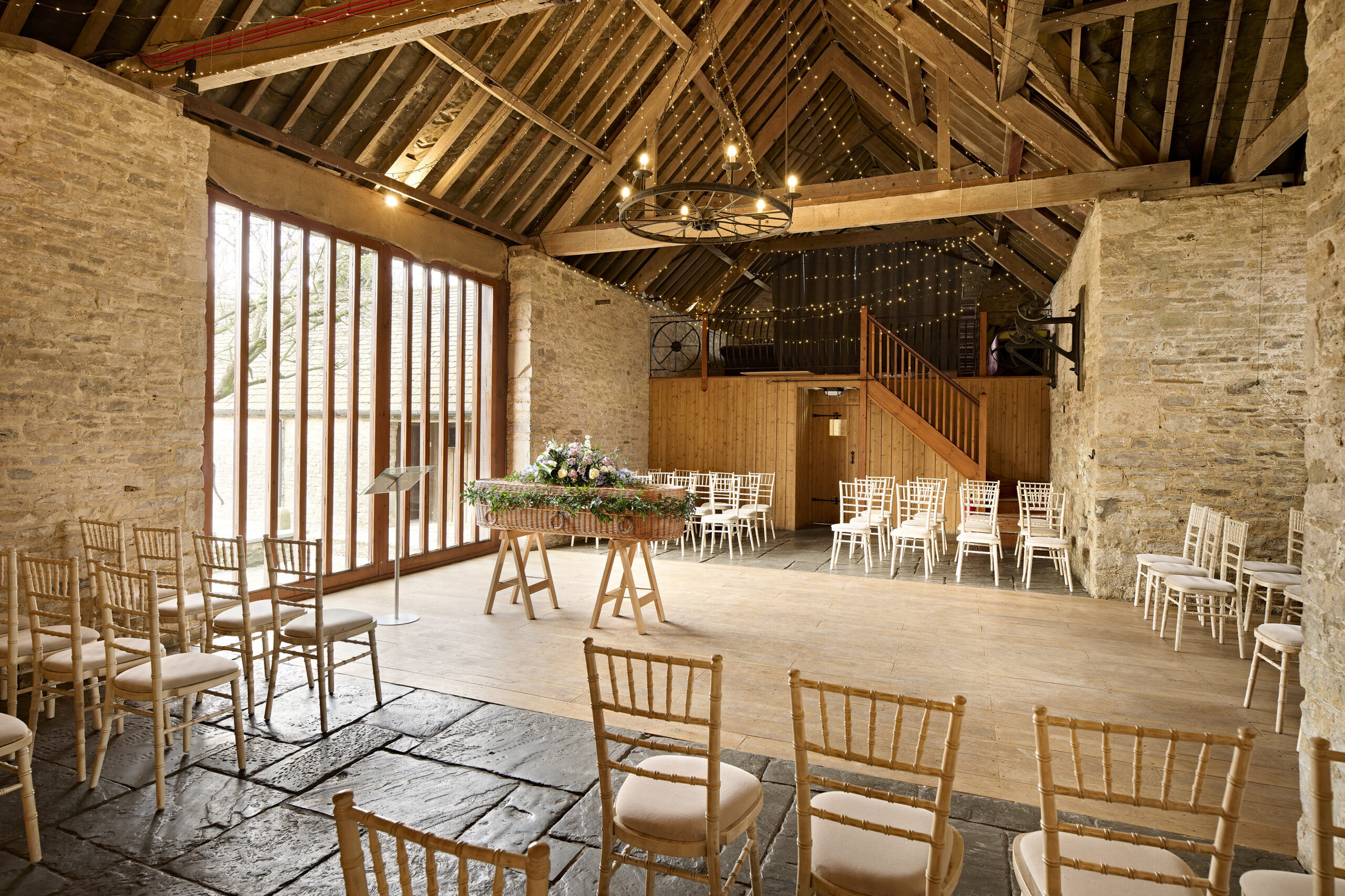 Indoor funeral service at Kingston Country Courtyard in Dorset.